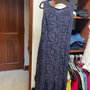 Navy sequin floor length dress.